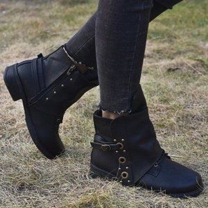 NANIYA - Black Covered Strap Combat Boot